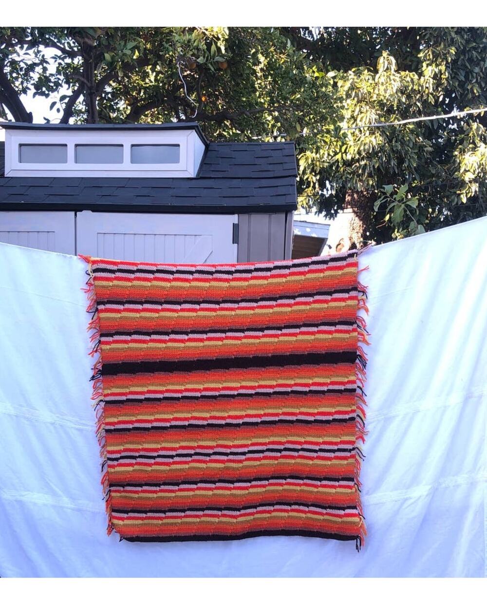 Handmade Crochet Afghan / Throw Blanket Vintage Crazy Zig Zag Wave 25 X 38